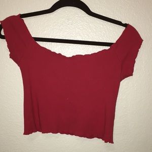 Red cropped off the shoulder Brandy top